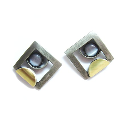 Light Grey Two-tone Square Stud Earrings by Christophe Poly - Click Image to Close